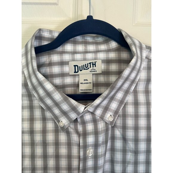 Duluth Trading Co. Grey/White Plaid Long Sleeve Button Down Shirt Men's 2XL - Picture 4 of 9